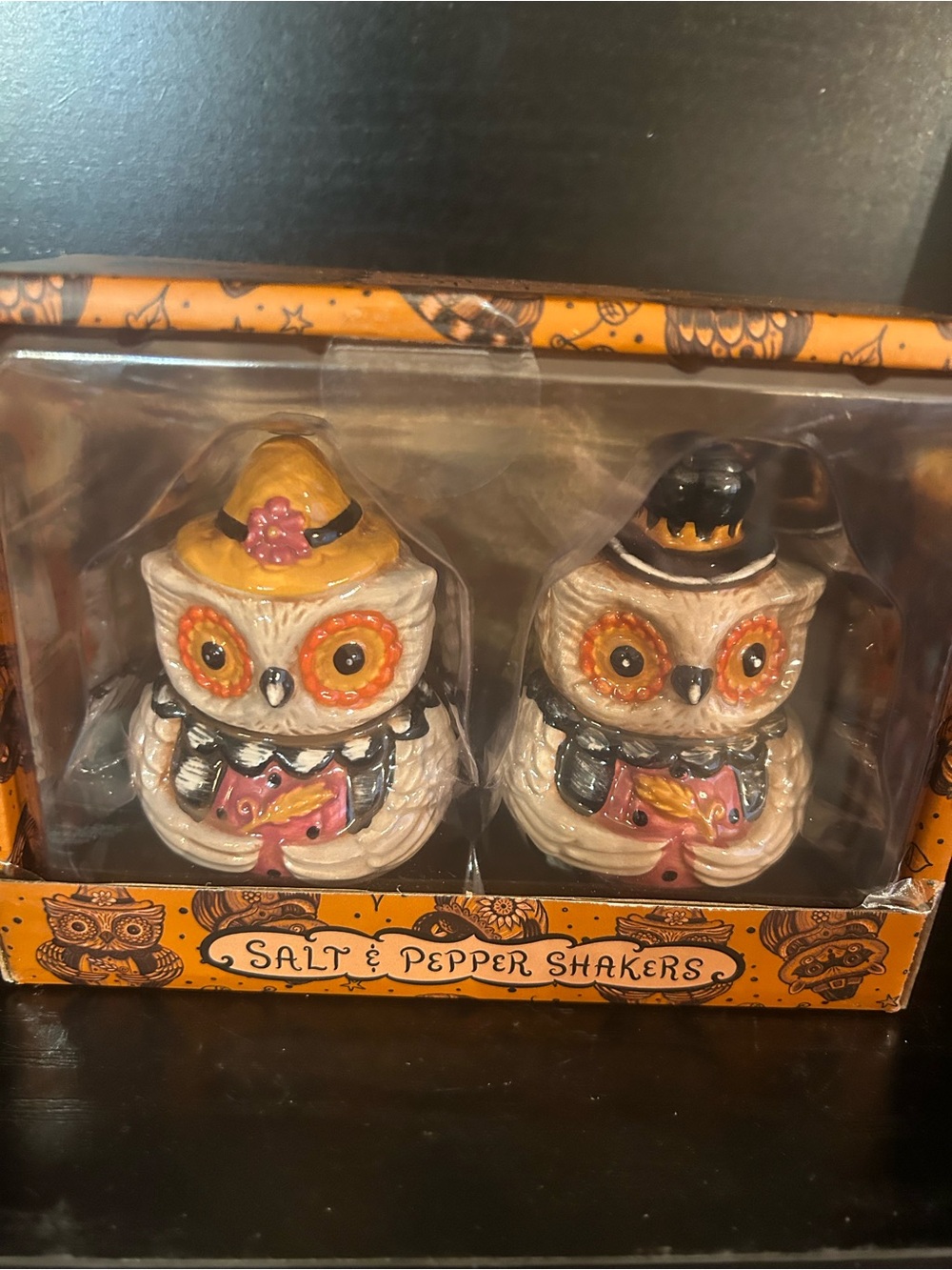 Halloween Owl Salt & Pepper Shakers - Orange and Cream